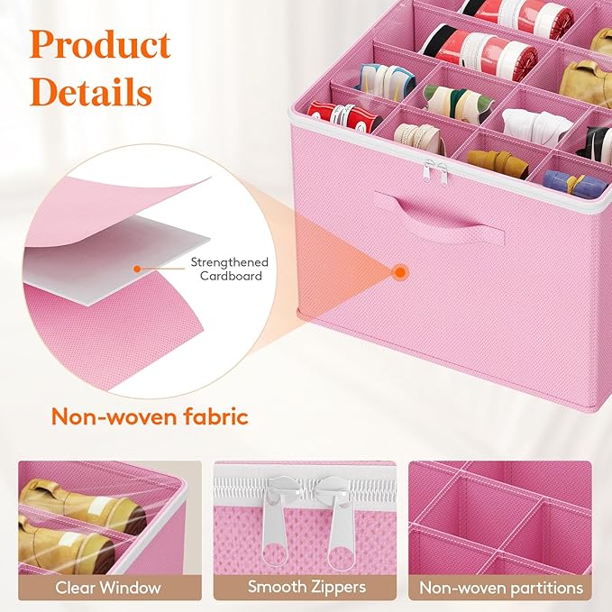 Lifewit Shoe Storage Organizer for Closet, Fabric Large Shoe Box Storage Containers with Clear Cover, Foldable Bins for Boots Heels Sneakers Fits 36-48 Pairs (Each 12-16 Pairs) 3 Pack Pink