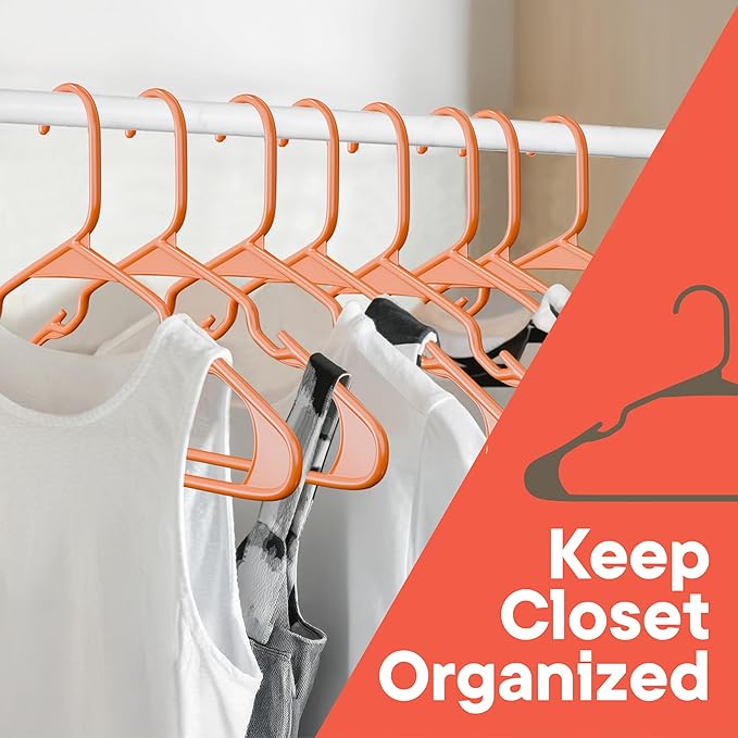 Plastic Clothes Hangers – Heavy Duty Hanger Set, for Organizing Clothes, Dresses, and Coat, Holds Up to 5 lbs, Space-Saving Hangers with Non-Slip Shoulder Grooves, Pack of 5, Orange