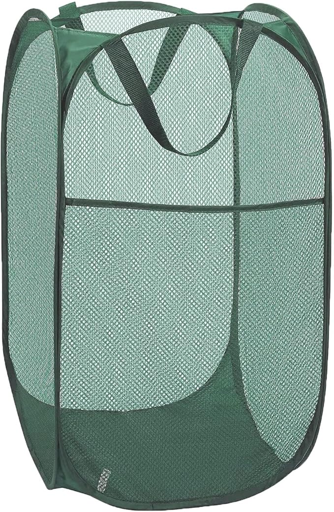 Pop Up Laundry Basket, Collapsible Mesh Laundry Hamper, Vertical Popup Hamper for Laundry, Spacing Saving Storage Basket for Bedroom, Hotel, Cruise, Green