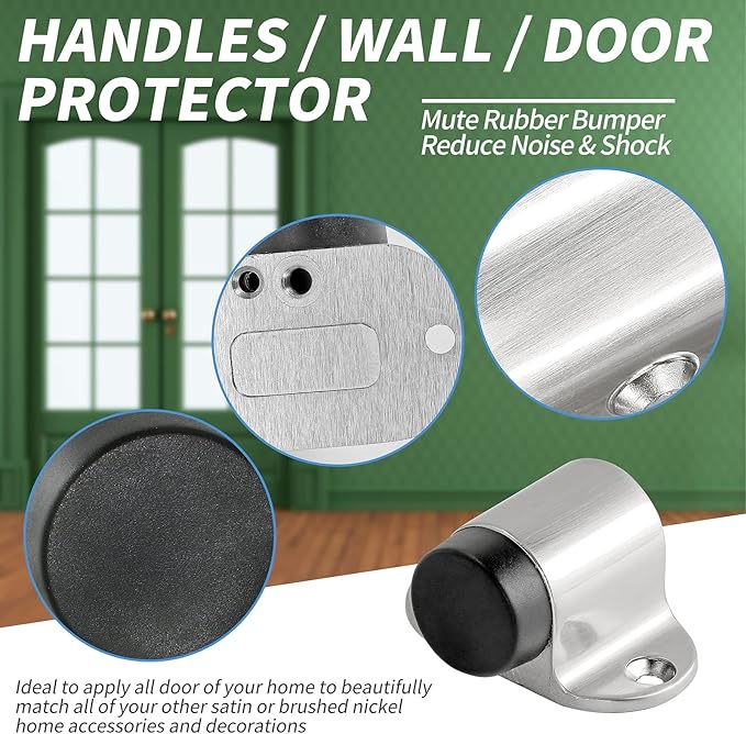 Floor Mount Door Stopper, Heavy Duty Door Stop Brushed Nickel Doorstop with Rubber Bumper & Stainless Steel Screws, 1.06 Inch Height