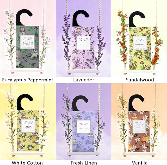 ROSE COTTAGE Large 12 Packs Cedar Wood Hanging Closet Deodorizer Air Freshener Long Lasting Scented Sachets Smell Goods for House