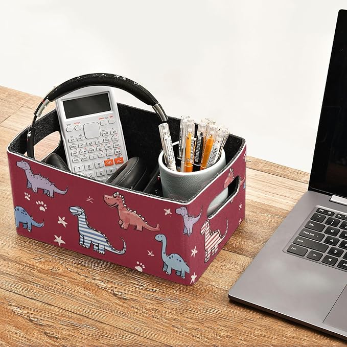 Closet Storage Bins 2 Pcs Felt Open Home Storage Containers Organizer with Handles Collapsible Shelf Basket for Home Office Craft Room Classroom Fabric Red Dinosaur Stars Paw Prints