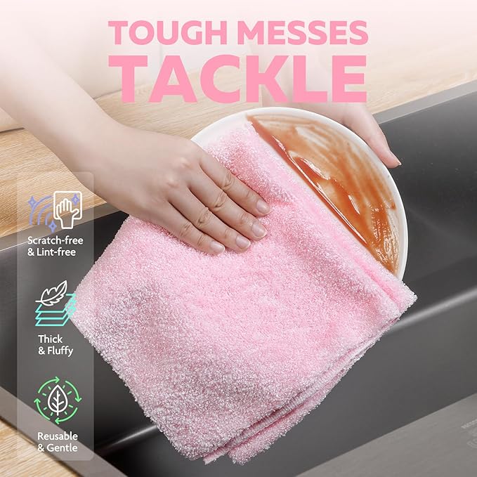 Fantasticlean XL Tear-Away Microfiber Cleaning Cloth Roll, 16'' by 16''- 36 Sheets, Thick & Large Detailing Towels, Ultra Absorbent, Lint-Free Reusable Wipes for All-Around Cleaning (Glossy Pink)