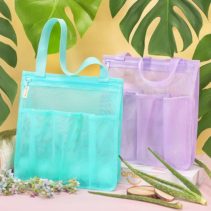 famichan Mesh Shower Caddy Portable, Gym Travel Camp Dorm Room Essentials for College Student Boy Girl, Bathroom Shower Bag - Blue