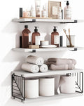 Fixwal 3+1 Tier Bathroom Floating Shelves Over Toilet, 15.8in Farmhouse Rustic Wood Shelves, Wall Decor for Bathroom, Living Room,Bedroom and Kitchen (White)