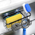 3-in-1 Kitchen Sink Caddy Organizer with Sponge Holder, Brush Holder, Extra Rack for Scrubber, Sink Stopper, Dish Cloth Hanger - Strong Dual Suction Cup, 2.0mm SUS304 Stainless Steel - Black