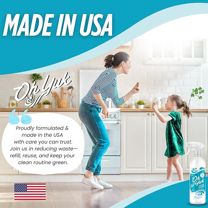 Oh Yuk Fridge Cleaner – Cleans Inside Refrigerator for Spotless, Food-Contact Safe Surfaces | Biodegradable, Vegan, Cruelty-Free | Effortlessly Lifts Sticky Messes & Dried-On Food | Spray Bottle