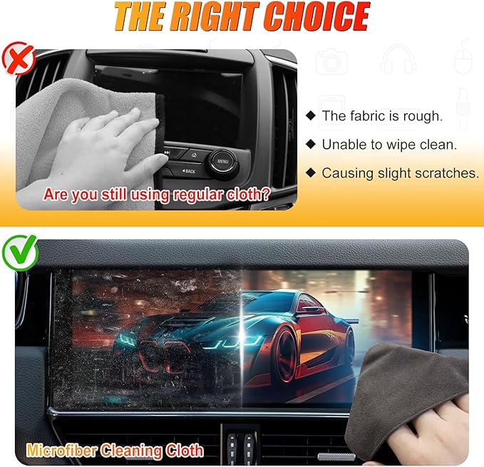 SuperKaKa 2PCS Car Screen Cleaner- Vehicle Touchscreen Microfiber Cleaning Cloth, Touch Screens Clean Wipes Cars Interior Accessories Universal for Tesla Dashboard Display (Gray)