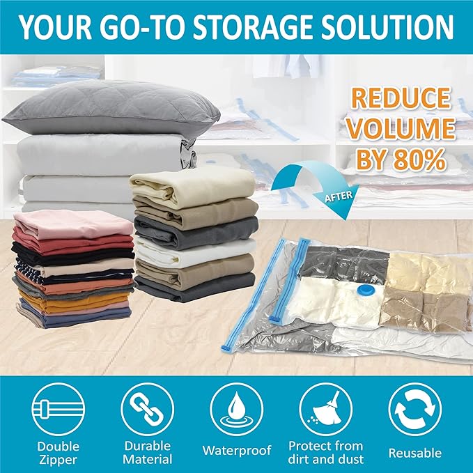 Cozy Essential 10 Pack Vacuum Storage Bags, Space Saver Bags (2J/2L/3M/3S) Compression Storage Bags for Comforters and Blankets, Pillow, Bedding, Vacuum Sealer Bags for Clothes Storage