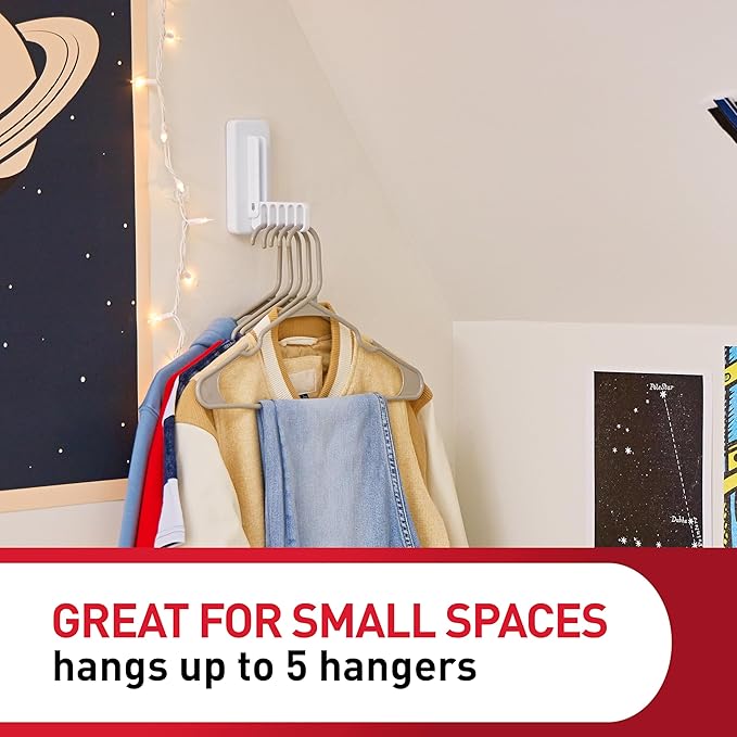 Command Folding Clothes Hanger, Holds up to 5 Hangers 7.5lb, 1.5lbs per Rung, 1 Hook with 5 Rungs, 4 Strips, Closet Organizer, Home Organization (Pack of 10)