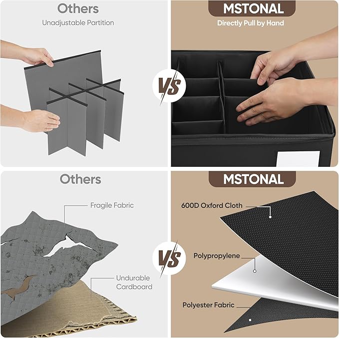 MSTONAL Shoe Organizer for Closet, 1 Pack Shoe Storage Container with Adjustable Dividers, Space Saving Shoe Box Storage Organizer Bin with Clear Lid and 4 Handles, Fits 8-16 Pairs, Pure Black