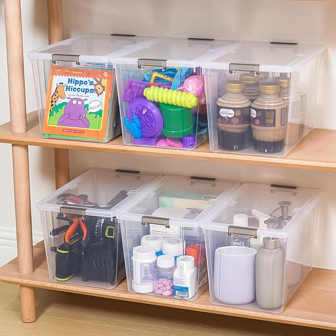 Citylife 7.8 QT 6 Pack Small Storage Bins Plastic Storage Container Stackable Box with Lids for Organizing, Clear White