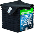Microfiber Wholesale MW Pro Multi-Surface Microfiber Towel – 12 Pack | Premium Cleaning Cloth | Clean, Dust, Polish, Absorb | Large 16"x16" (Black)