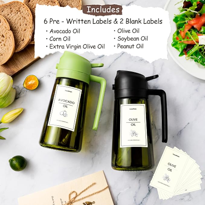 TrendPlain - Original 16oz/470ml Olive Oil Dispenser Bottle for Kitchen Gadgets and Air Fryer Accessories - Olive Oil Sprayer for Cooking w/Stickers - Sky Blue