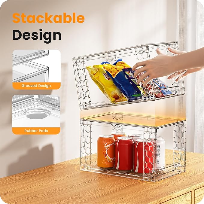 A-LuGei 【𝟰𝗣𝗖𝗦】 Acrylic Stackable Drawers, 11.8" L Makeup Organizer, Bathroom Organizer and Storage, Under Sink Organizer, Plastic Storage Bins
