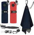 2 PCS Magnetic Golf Towels with Brush and Divot Tool, Microfiber Golf Towel with Wire Cleaning Cloth for Men, Industrial Strength Magnet for Strong Hold to Golf Bags, Carts or Clubs (Black Red)