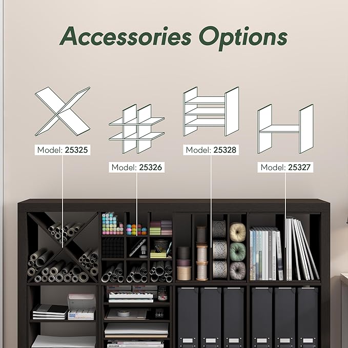 Furinno Cubicle Cube Insert, X-Shelf Cube Organizer, 3-Shelf Accessory, Fits into Furinno Triple Thick Cubes, IKEA Kallax, for Organizers and Storage, Black Dark Oak