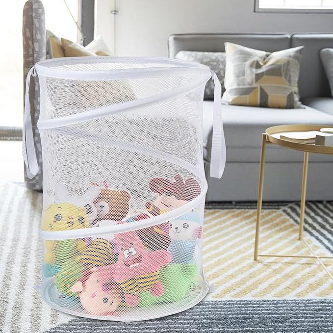 Mesh Popup Laundry Hamper 115L Collapsible Laundry Basket Extra Large Capacity Foldable Clothing Storage Basket with Handles No Lid 26 H x 18 W x 18 L (White)