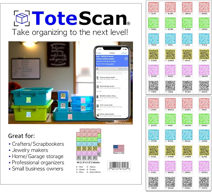 Intelligent Color QR Labels for Organization/Moving/Storage (48 Unique Labels, 1.5"x1.5") (Multi-Color)