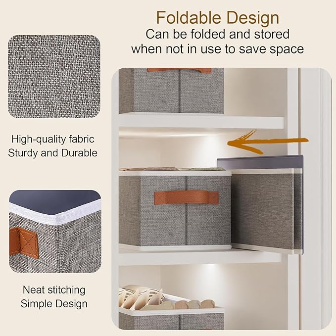 Fabric Storage Bin, Foldable Long Clothes Basket, 15 x 6 x 5 Inch Storage Box Container with Double Handles, Gray, 1-Pack