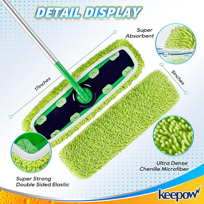 KEEPOW Reusable XL Mop Pads Compatible with Swiffer XL Sweeper, XL Dry Sweeping Cloths, XL Wet Mopping Cloths, Washable Microfiber XL Wet Pads Refills for Surface/Hardwood Floor Cleaning, 8 Pack