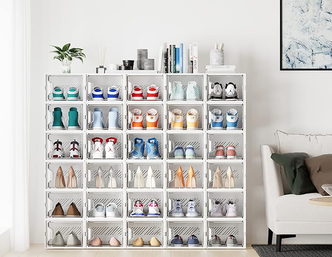 Shoe Organizer, 12 Pack Shoe Storage Shoe Organizer for Closet, Shoe Boxes Clear Plastic Stackable Shoe Storage Boxes for Size 13