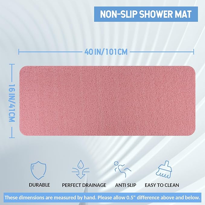 Hargiis Non-Slip Bathtub Mat, Anti Slip Shower Mat, Fast Drying Bathtub Mats, Foot Scrubber Mat, Anti Slip Mat for Tub, Floor, Bathroom, Kitchen, Home, Hotel (Pink 40"×16")