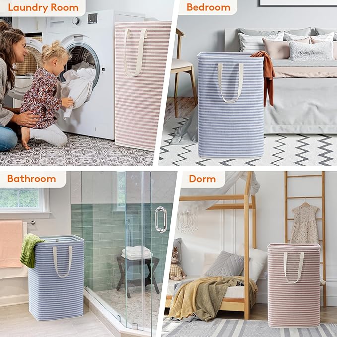 Lifewit 2 Pack Laundry Hamper Large Collapsible Laundry Baskets, Freestanding Waterproof Clothes Hamper with Easy Carry Handles in Laundry Room Bedroom Bathroom College Dorm, Pink&Blue, 2 x 80L
