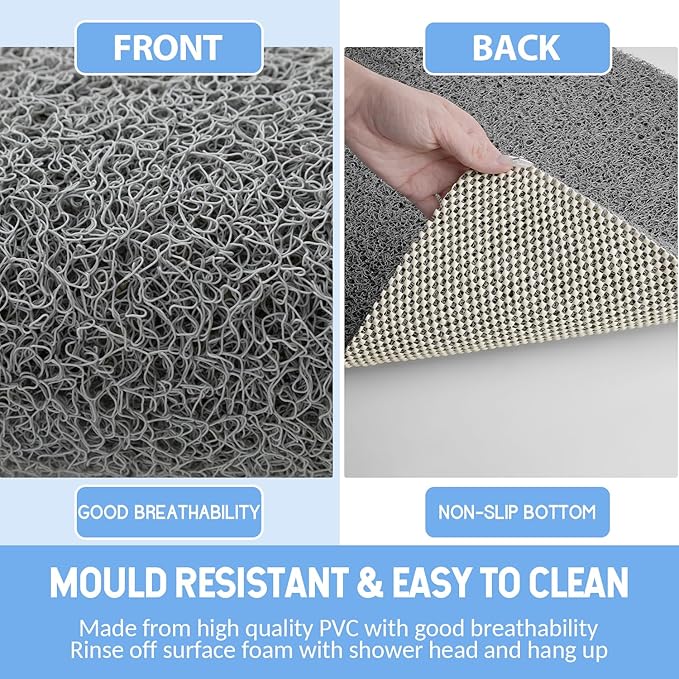 Hargiis Non-Slip Bathtub Mat, Anti Slip Shower Mat, Fast Drying Bathtub Mats, Foot Scrubber Mat, Anti Slip Mat for Tub, Floor, Bathroom, Kitchen, Home, Hotel (Grey 40"×28")