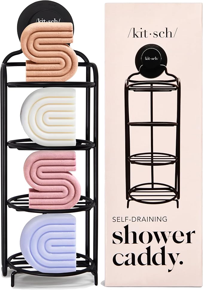 Kitsch Hanging Shower Caddy with Suction Cup – Self-Draining Bar Soap Holder & Shower Caddy for Shampoo Bars, Conditioner Bars & Soap – Rust Proof, Eco-Friendly, Wall Mount or Free-Standing Organizer