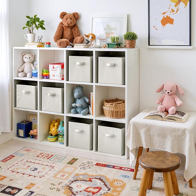 Cupic Cupid 11 Inch Storage Cube, Fabric Cube Storage Bin with Handles, Storage Cube Organizer for Clothes and Toys, Collapsible Cube Bins for Closet, Shelves, Nursery, 6-Pack, Light Gray