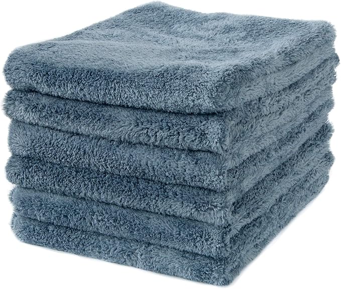 Detailer's Preference Extra Absorbent Ultra Plush 500GSM Edgeless Microfiber Towels, Car Detailing & Home, Streak-Free, Lint-Free, Scratch-Free, Machine Washable & Reusable, 16x16 Inch, 6-Pack, Gray