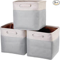 Storage Cubes 13x13x13 Inches Fabric Storage Cube Bins Boxes Foldable Storage Baskets Cube Storage Shelf Inserts with Handles Earth-Green and Beige Patchwork Pack of 3