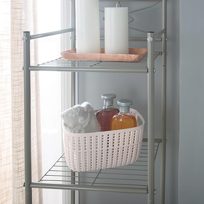 Simplify 2 Tone Sailor Knot Plastic Storage Tote | Decorative Basket | Closet Organization | De-clutter | Accessories | Toys | Bathroom Organization | Small | Ivory