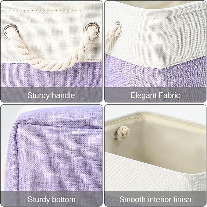 DUHEL Storage Bins 3 Pack, Fabric Storage Basket for Collapsible Medium Canvas Storage Baskets for Organizing Shelf Nursery Home Closet . (White&Purple-3PCS)