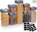 Set of 7 Airtight Food Storage Containers - Pantry Organizer Bins, BPA Free Plastic Containers plus Dry Erase Marker and Labels, Gray