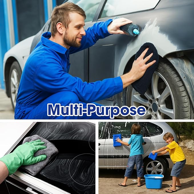 Shimeyao 30 Pcs 16 x 16 Inch Edgeless Microfiber Plush Towels for Cars Detailing Drying Wash Polishing Absorbent Cleaning Cloths, 500 GSM(16 x 16 Inch, Navy Blue, Gray, Black, 30 Pcs)