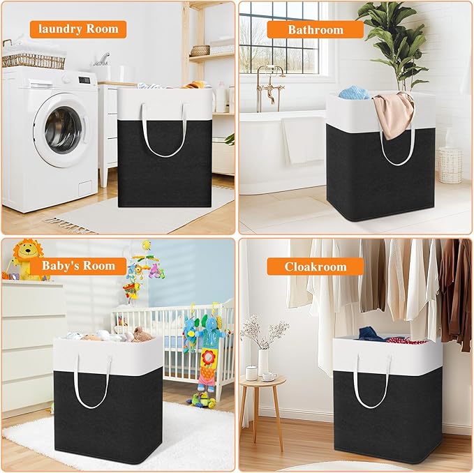 laundry basket 3-Pack, laundry hamper, Hamper with handles, collapsible laundry baskets, Waterproof dirty clothes hamper, Towel Storage for Home or Dorm, 125L-Black