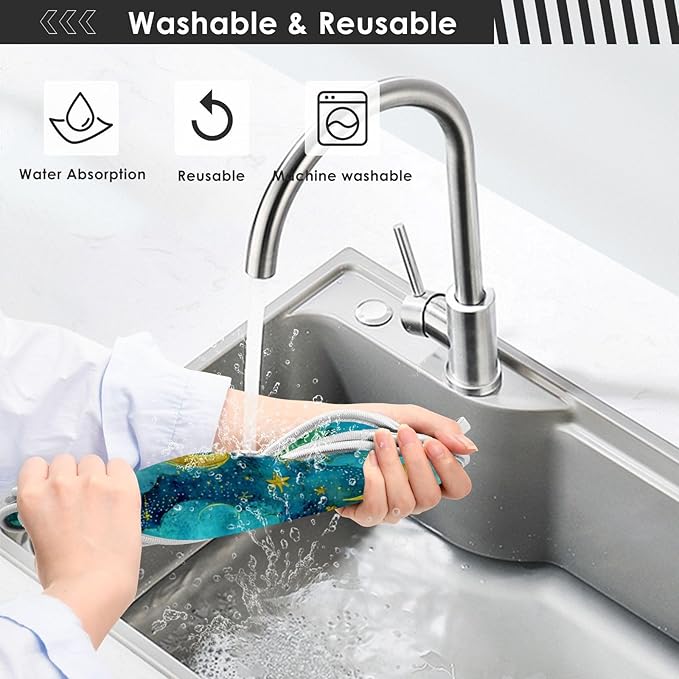 Sink Faucet Absorbing Mat Kitchen Sink Splash Guard Splash Faucet Drip Catcher for Bar RV Bathroom 2PCS 14.9x5.5in Watercolor Moon Star Green