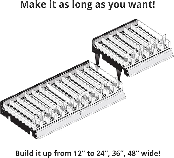 Azar Displays 225830-6COMP-BLK 6 Compartment Divider Bin Cosmetic Tray with Pushers - 6 Slots per Tray, 2-Pack, Black