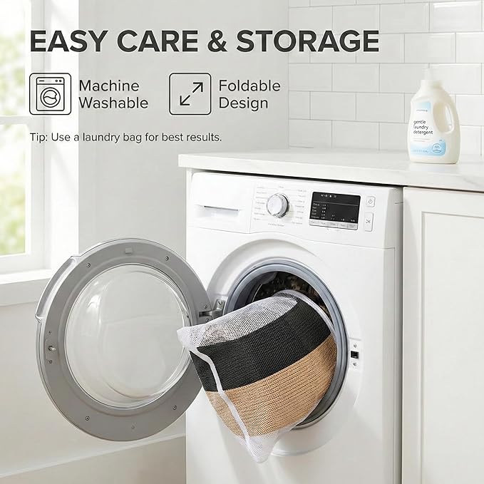 65L Extra Large Blanket Basket for Living Room - Woven Cotton Rope Laundry Hamper with Reinforced Handles - Storage Bin for Pillows, Comforters & Toys - Machine Washable,Black&Jute