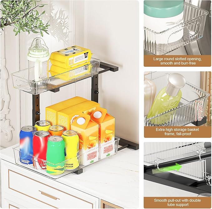 ETOYA Under Sink Organizer 2 Pack Pull Out Bathroom Cabinet Countertop Organizer 2 Tier Slide Out Kitchen Organizers and Storage Bathroom & Laundry Under Under Sink Shelf-Black