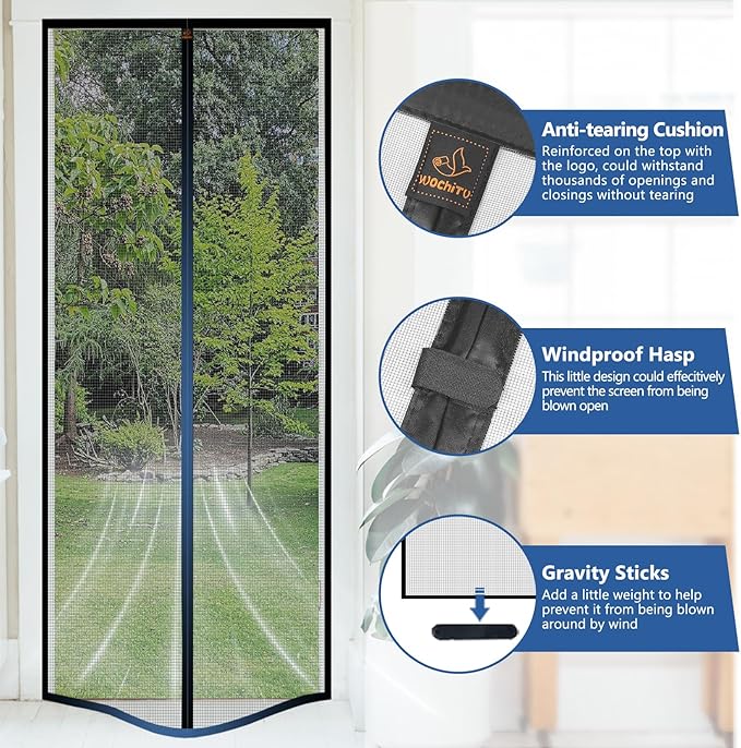 WochiTV Gray Magnetic Screen Door Fits Door Size 48" x 96", Screen Size 50" x 98", Mesh Net Curtain with Magnet Keep Fresh Air in