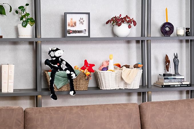 Dog Toy Basket, Bone Shaped Dog Toy Bin, Handmade Pet Organizer And Storage, Toy Box for Cats, (17x13 Seagrass)