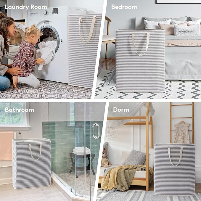 Lifewit 2 Pack Laundry Hamper Large Collapsible Laundry Baskets, Freestanding Waterproof Clothes Hamper with Easy Carry Handles in Laundry Room Bedroom Bathroom College Dorm, Grey, 2 x 125L