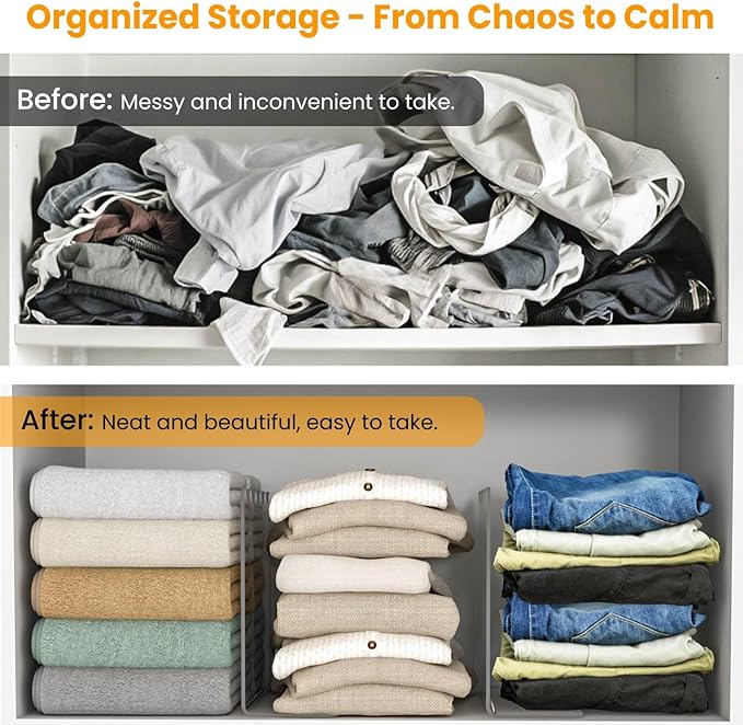 OKPOW Shelf Dividers Purse Organizer for Closet, 10" Tall X 12" Deep, Acrylic Clear, Sturdy Separators for Purse Clothes, Easy Install, Adjustable, Maximize Bedroom Space for Home Organizer, 12 Pack