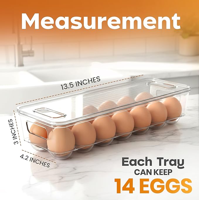 Utopia Home Egg Container With Lid and Handle for Refrigerator - Pack of 4 - Clear Stackable Egg Holder for Kitchen Storage and organization