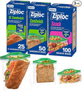 Ziploc 175 Count Sandwich and Snack Bags with EasyGuide Texture, Plastic Storage Bags with Grip 'n Seal Technology