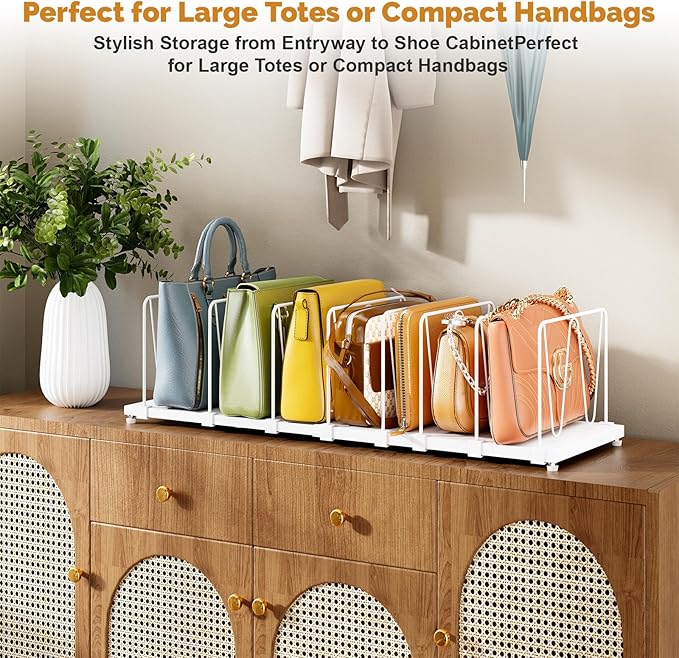 Extendable Purse Organizers Purse Storage. Length 16-28 in. Bag Organizer Purse Holder for Closet with 8 Adjustable Shelf Dividers Patent Pending