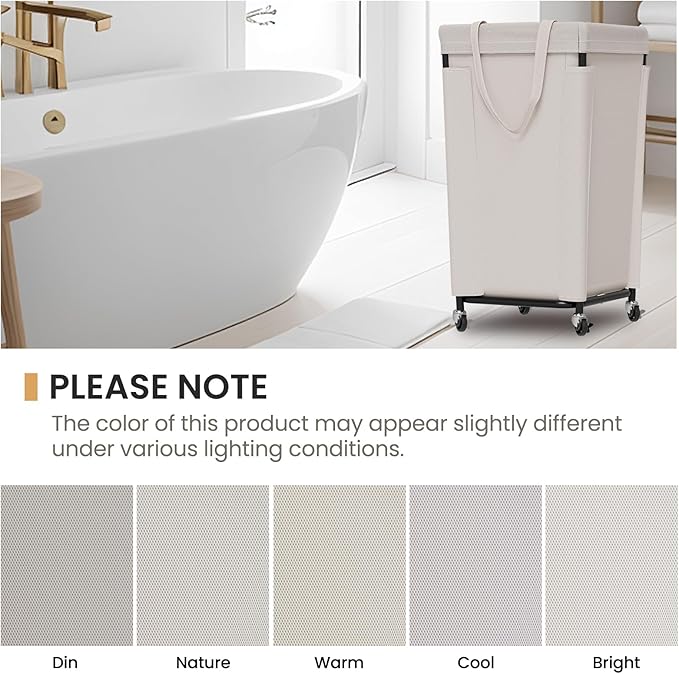 Laundry Basket with Wheels, Laundry Hamper with Removable Bag and Steel Frame, 160L Rolling Dirty Clothes Basket for Bedroom, Bathroom, Laundry Room (Beige)